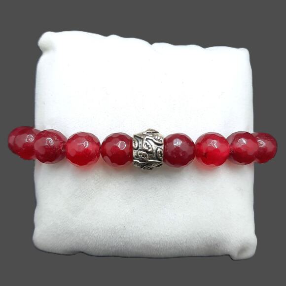 Ruby Red Quartz Bracelet Beaded Gemstone Artisan Made Stretch Tibetan Silver New - Picture 3 of 12